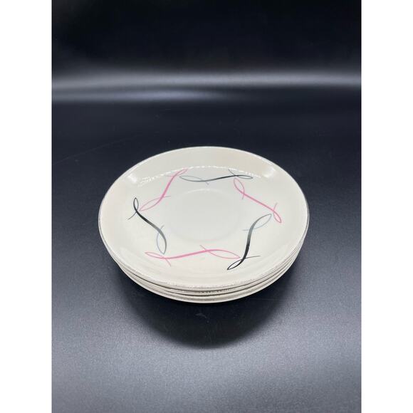 Vintage Atomic 1950’s Set of 4 White Saucers with Pink Silver & Black Design - Picture 3 of 7